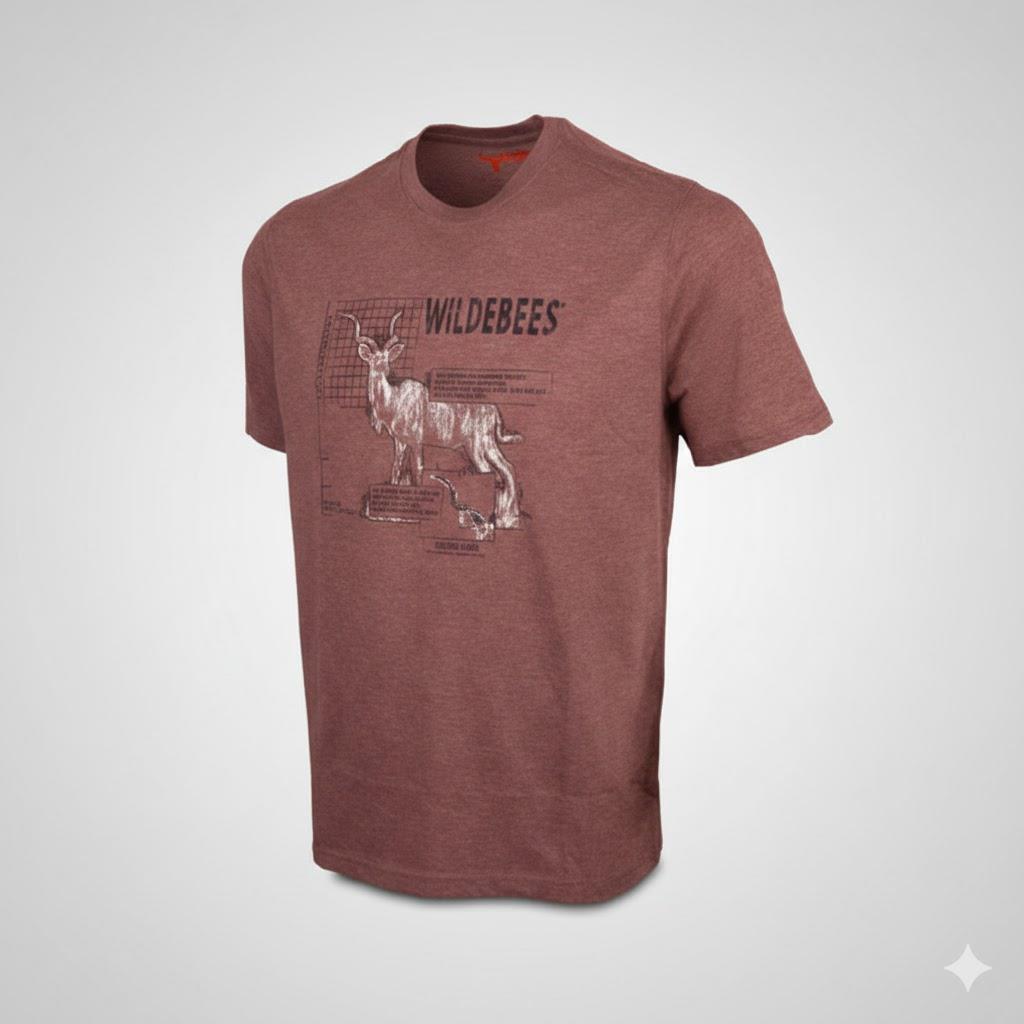 Wildebees Mens Greater Kudu Grid Tee Coffee Mel