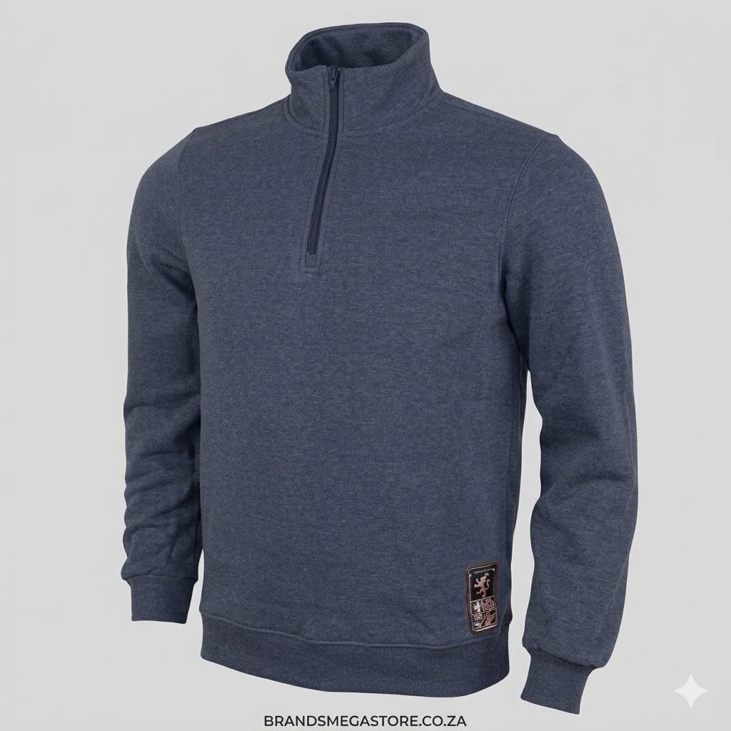 Wildebees Mens 1/4 Zip Fleece Sweater Denim Mel