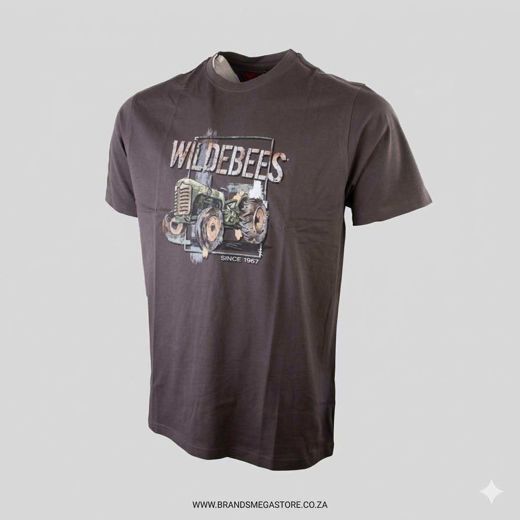 Wildebees Mens Rusted Farm Tractor Tee Pewter