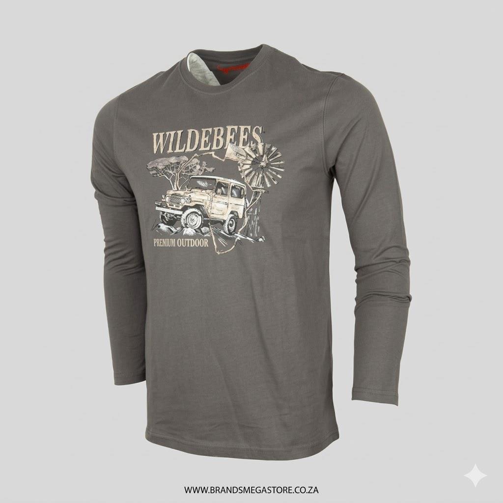 Wildebees Mens Cruising Africa Long Sleeve Tee Pewter