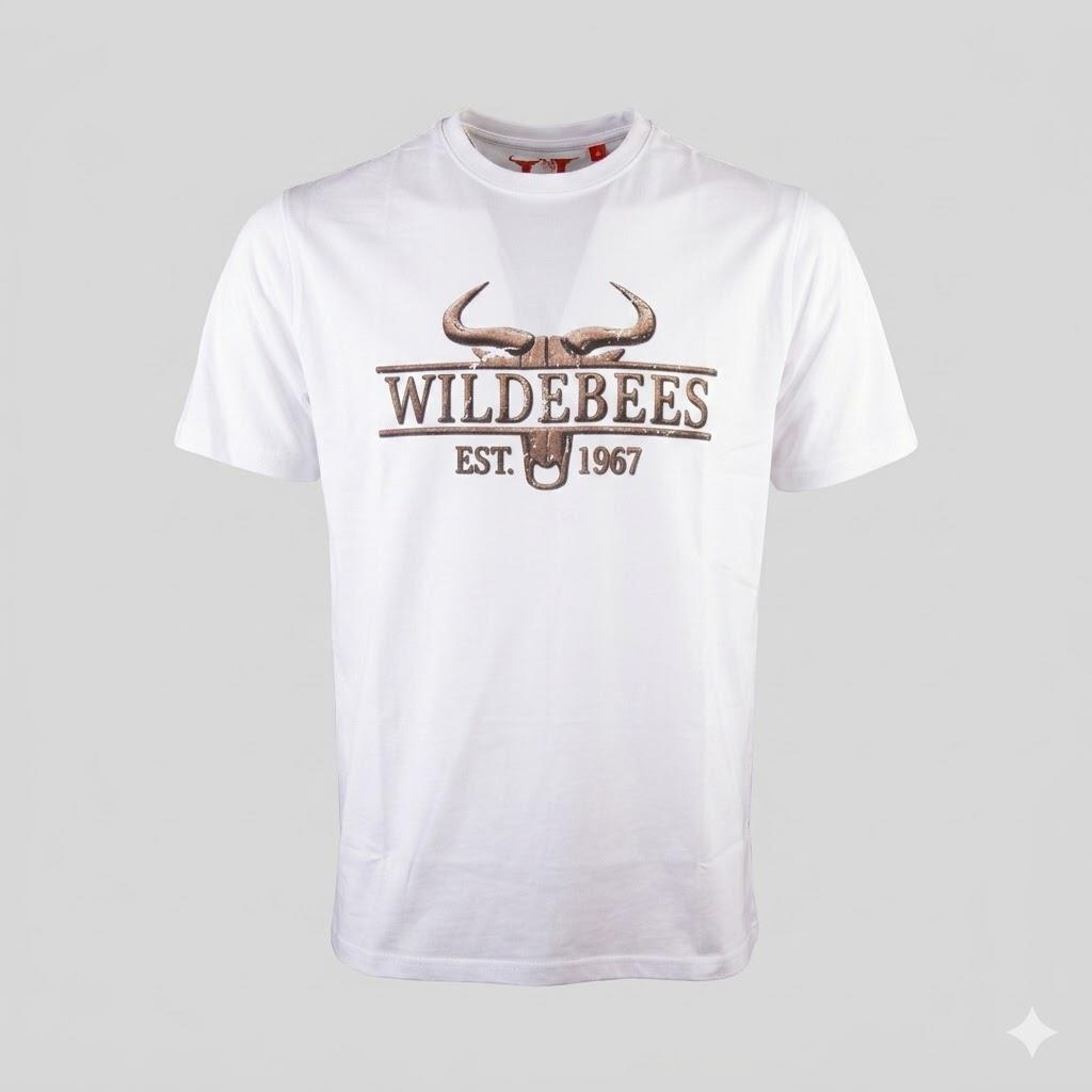 Wildebees Mens Split Wood Logo Tee White