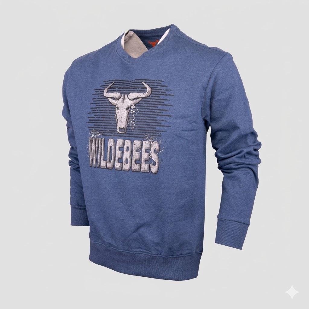 Wildebees Mens Concrete Crew Splatter Crew Sweater Mid Blue Melange