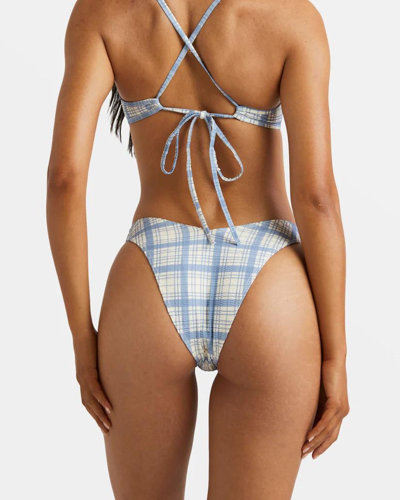 Rvca Womens Vintage Plaid Crossback Bikini Bottom Blue