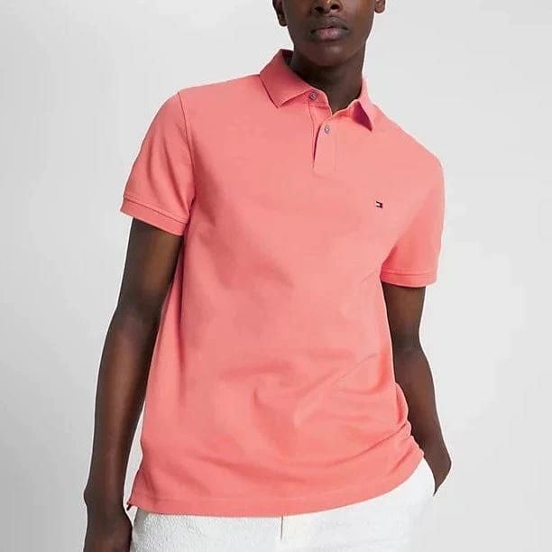 Tommy Hilfiger Mens 1985 Regular Short Sleeve Polo Golfer Peach