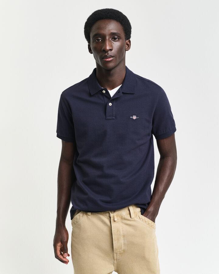 Gant Mens Slim Pique Short Sleeve Golfer Dark Blue
