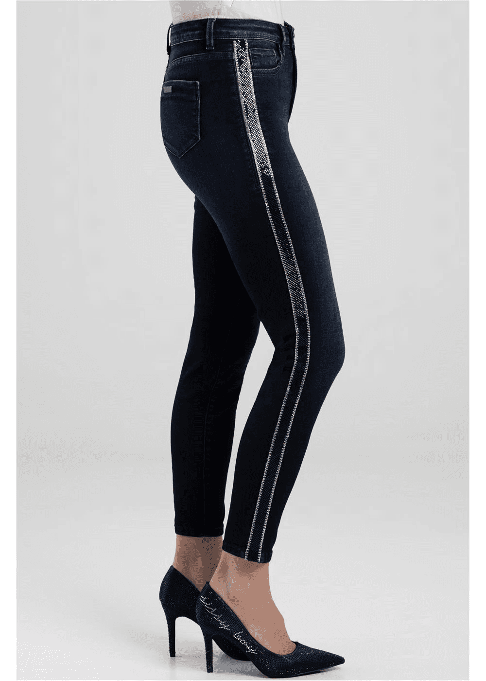 Sissy Boy Womens Mid Waist Skinny Jeans Side Tape Blue Black