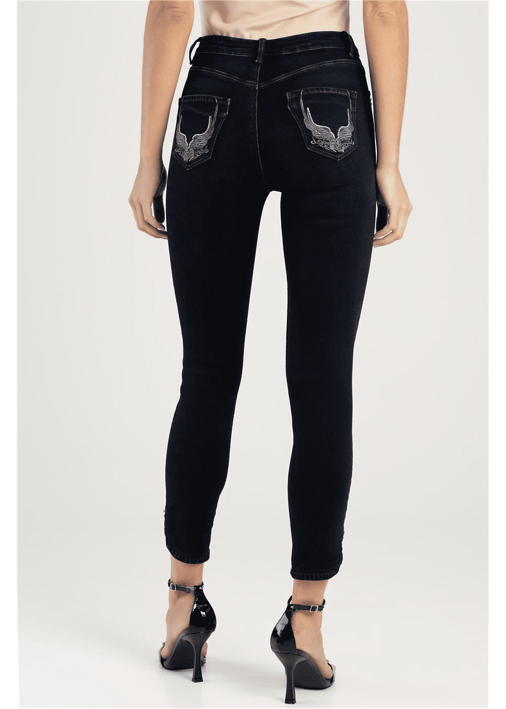 Sissy Boy Womens Mid Waist Skinny Jean Back Pocket Embroid Blue Black