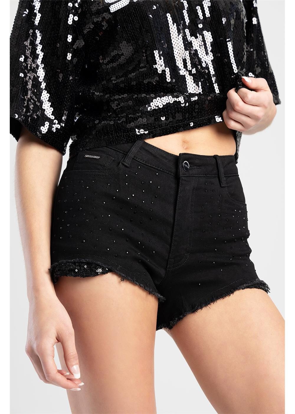 Sissy Boy High Waist Shorts Bling Pocket Detail Black