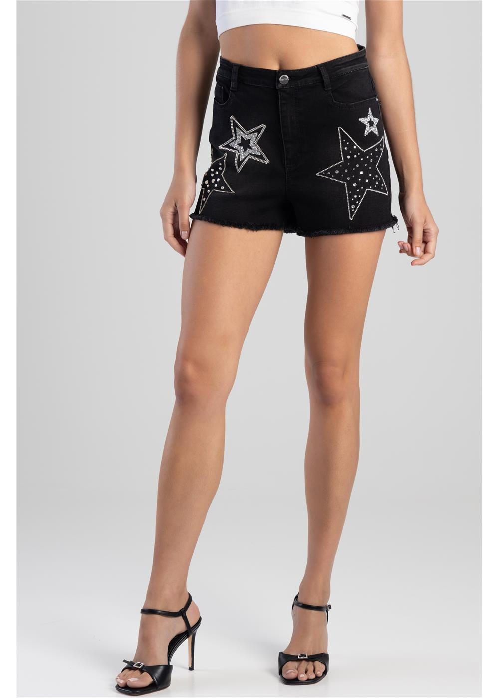 Sissy Boy High Waist Shorts Start Diamante Detail Washed Black