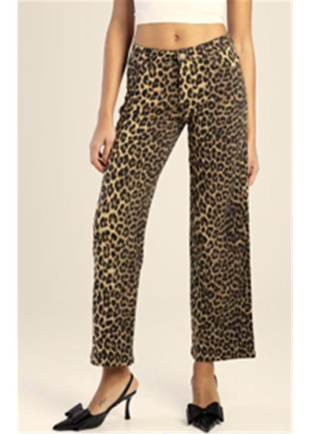 Sissy Boy Womens Mid Waist Skinny Pants Animal Print Brown