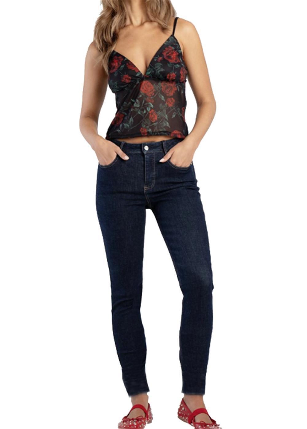 Sissy Boy Womens Mid Waist Raw Skinny Jean Desize