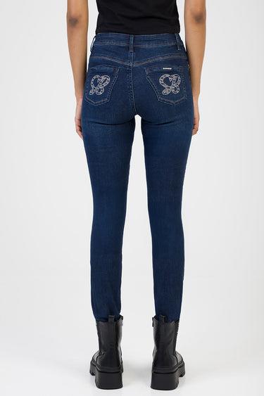 Sissy Boy Womens Roxy Mid Waist Skinny Jean Front Stitch Sb Bling Dark Vintage
