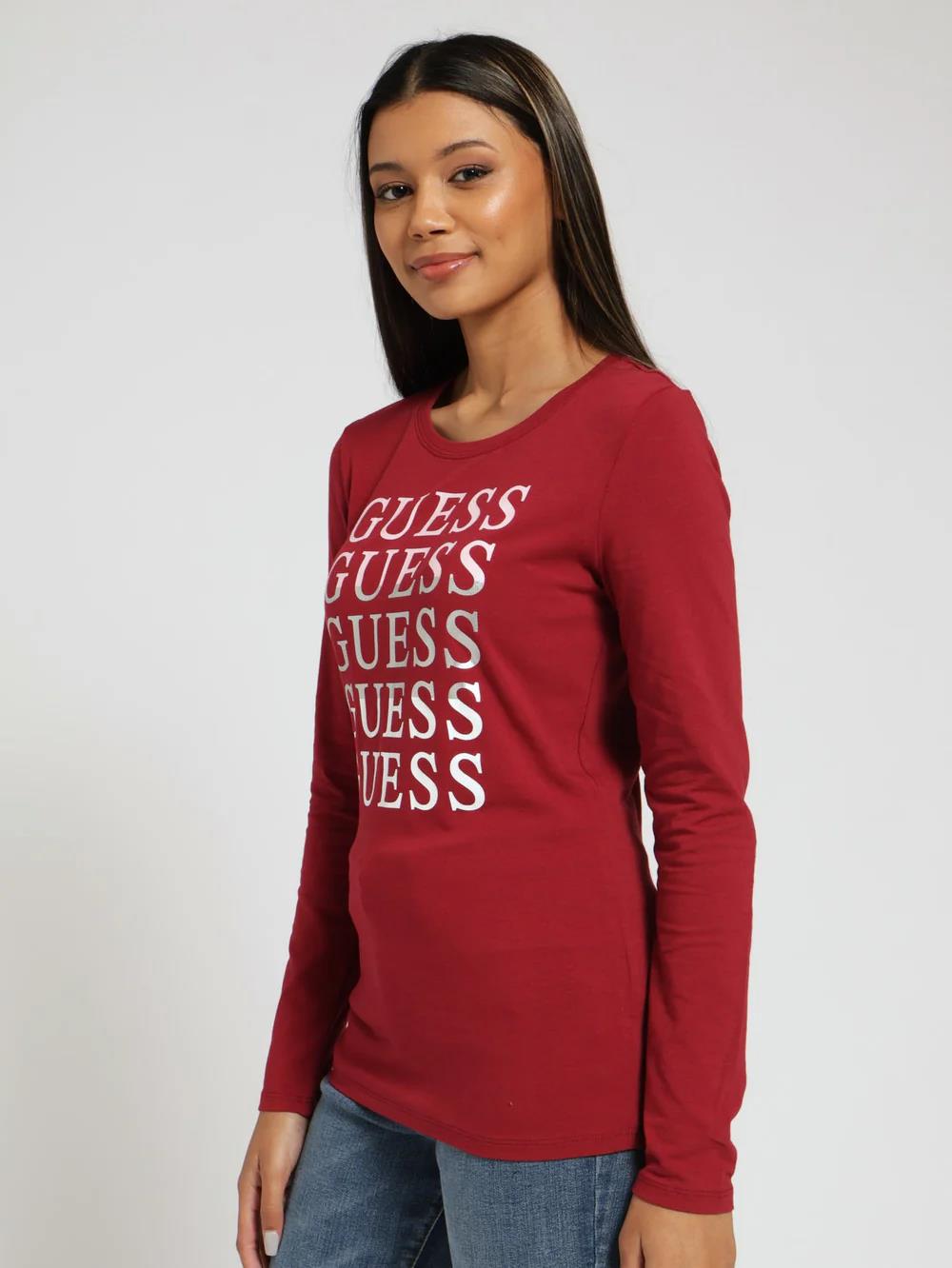 Guess Womens Long Sleeve Tee Red