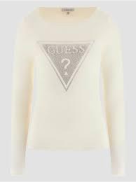 Guess Womens Triangle Logo Eliza Sweater Latte