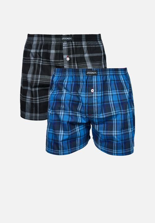 Jockey Mens Woven Boxer Shorts 2 Pack Black