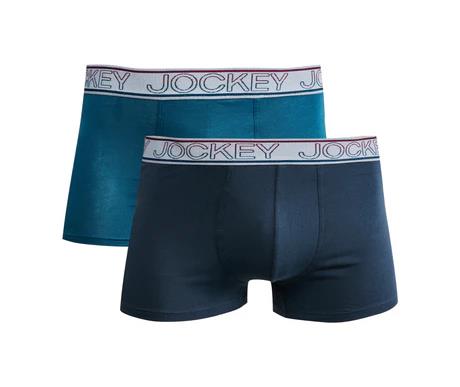 Jockey Mens New Gen Pouch Trunk Blue/Grey Plain 2 Pack