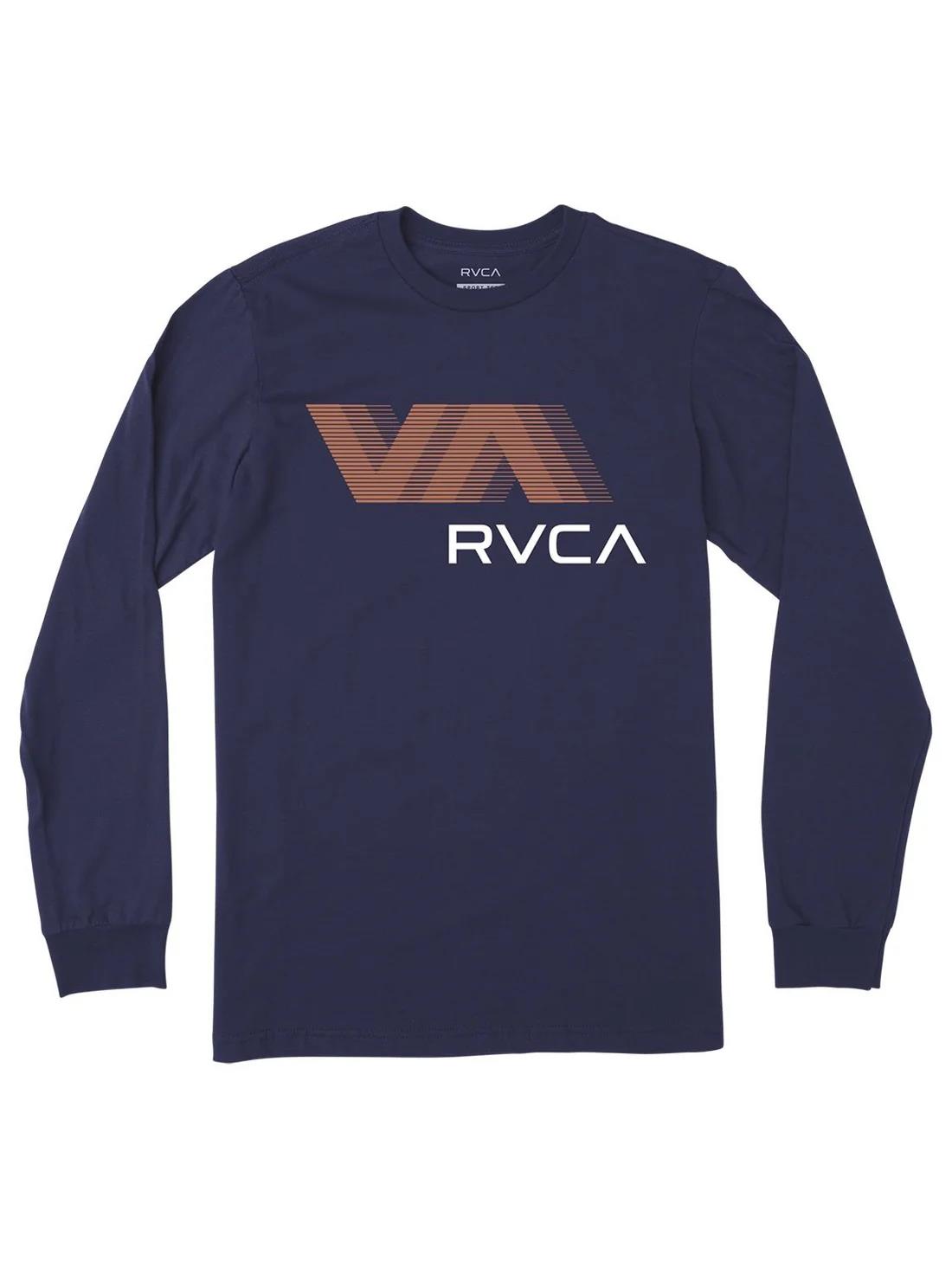 Rvca Mens Va Blur Long Sleeve Tee Navy