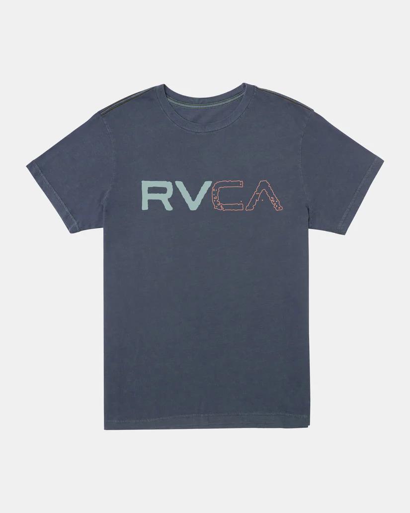 Rvca Mens Slpit Path Red Stitch Short Sleeve Tee Moody Blue