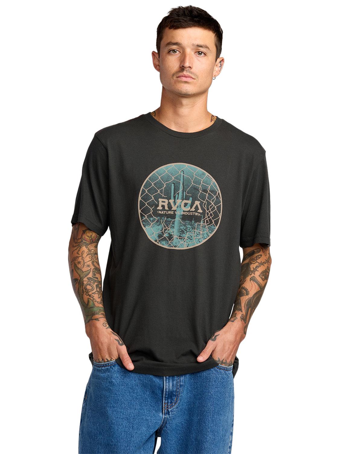 Rvca Mens Tresspas Red Stitch Short Sleeve Tee Pirate Black