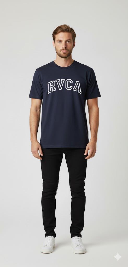 Rvca Mens Teamster Short Sleeve Tee Navy Blazer