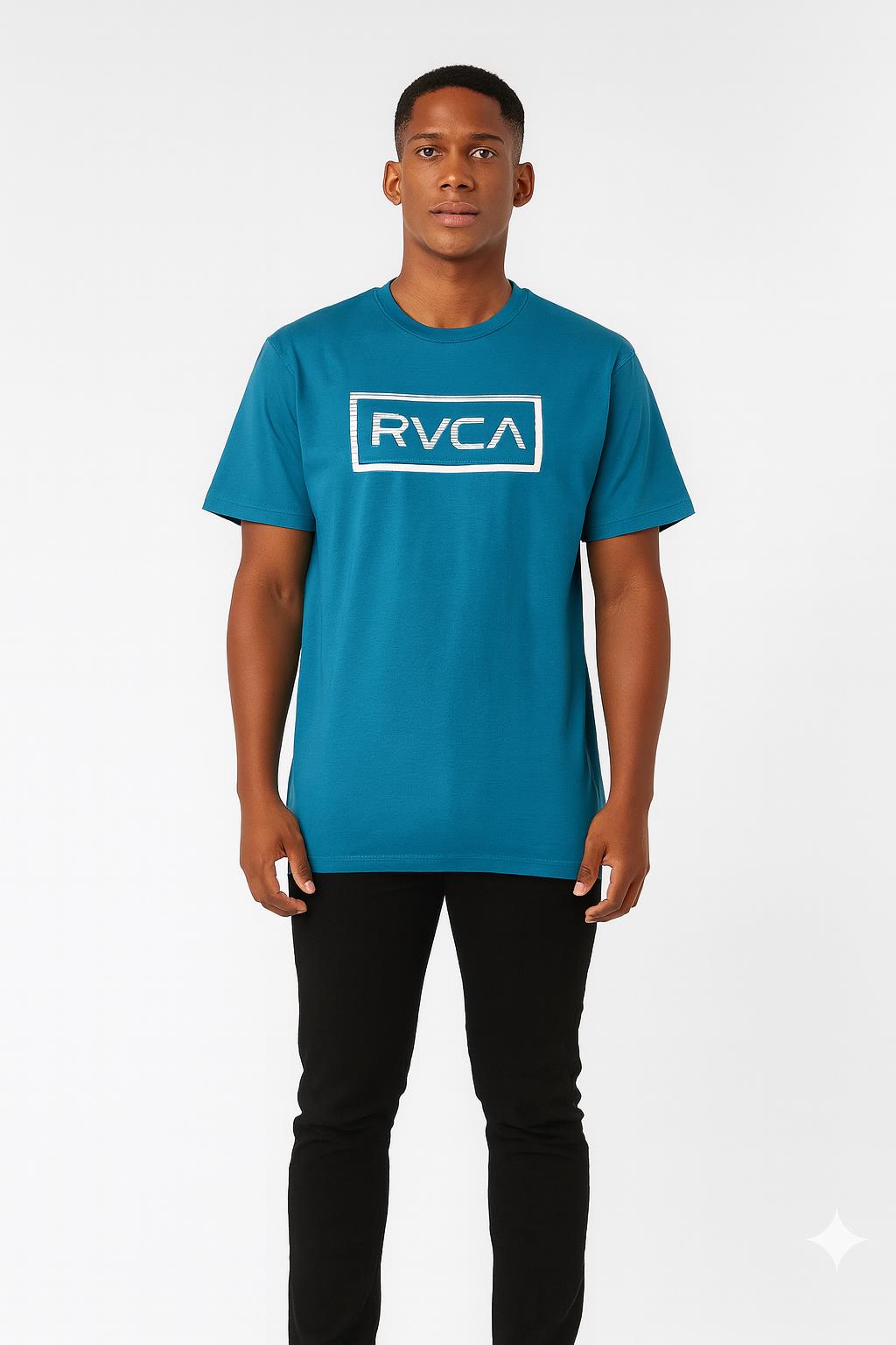 Rvca Mens Glitch Frame Short Sleeve Tee Washed Navy