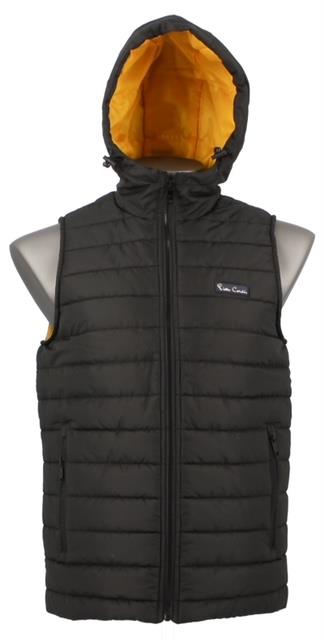 Pierre Cardin Mens Sleeveless Puffer Hooded Jacket Black