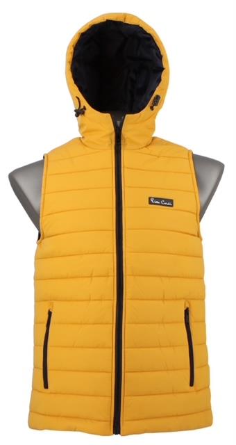Pierre Cardin Mens Sleeveless Puffer Hooded Jacket Mustard