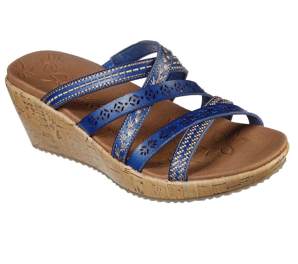 Skechers Womens Beverlee Wedge Sandal Tiger Pose Navy
