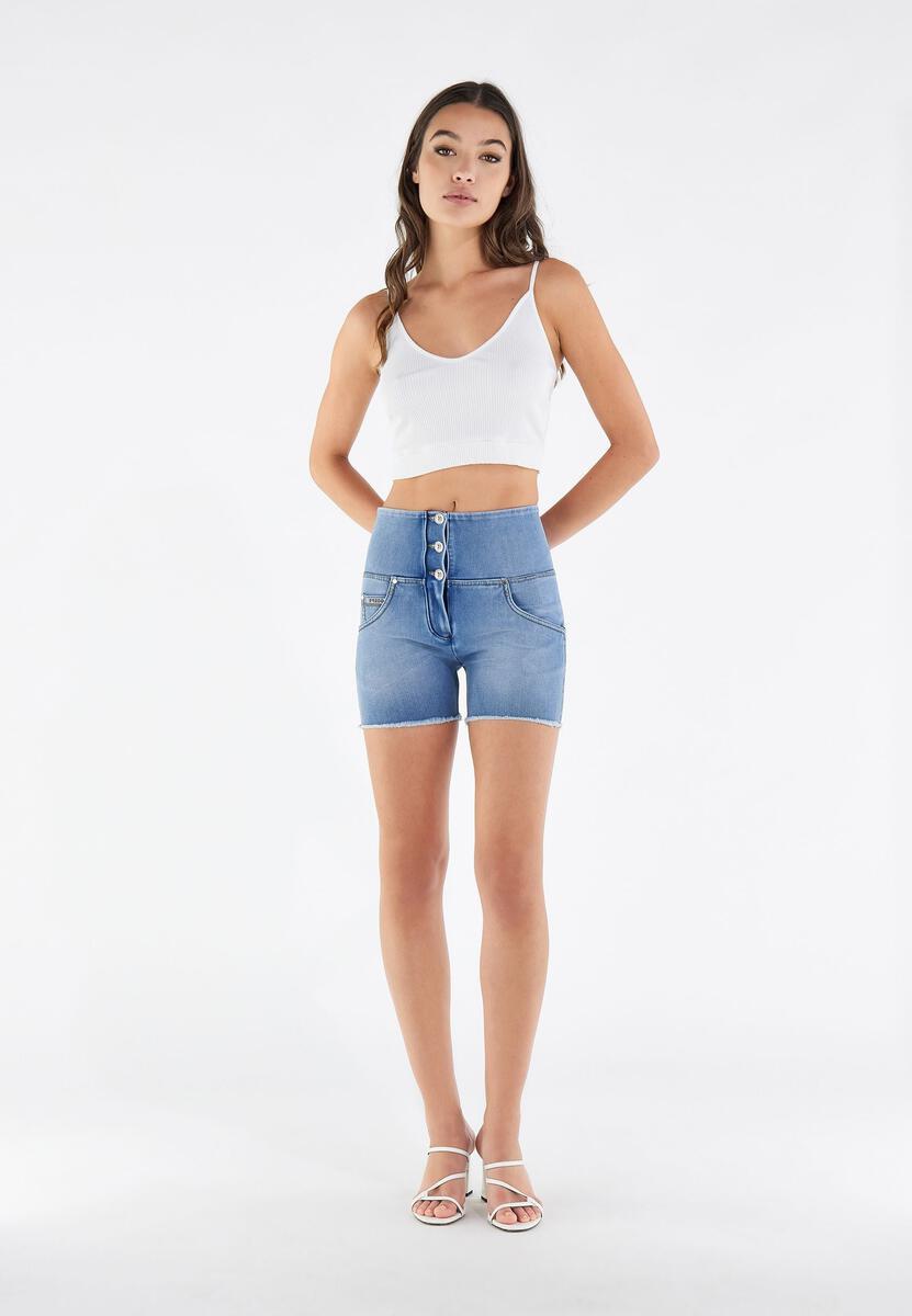 Freddy Womens Wr.Up High Waist Fringed Push Up Blue Shuttle Denim Shorts