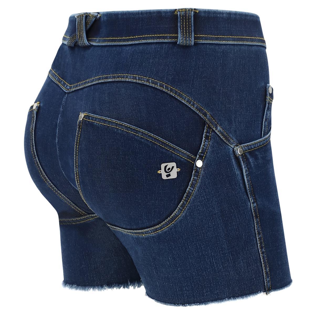 Freddy Wr.Up® Regular Waist Fringed Push Up  Denim Shorts Dark Blue Yellow Stitch