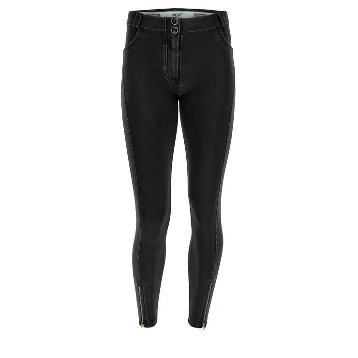 Freddy Womens High-Waist Ankle-Length Wr.Up® Shaping Jeggings Zips On The Lower Leg Black Wash
