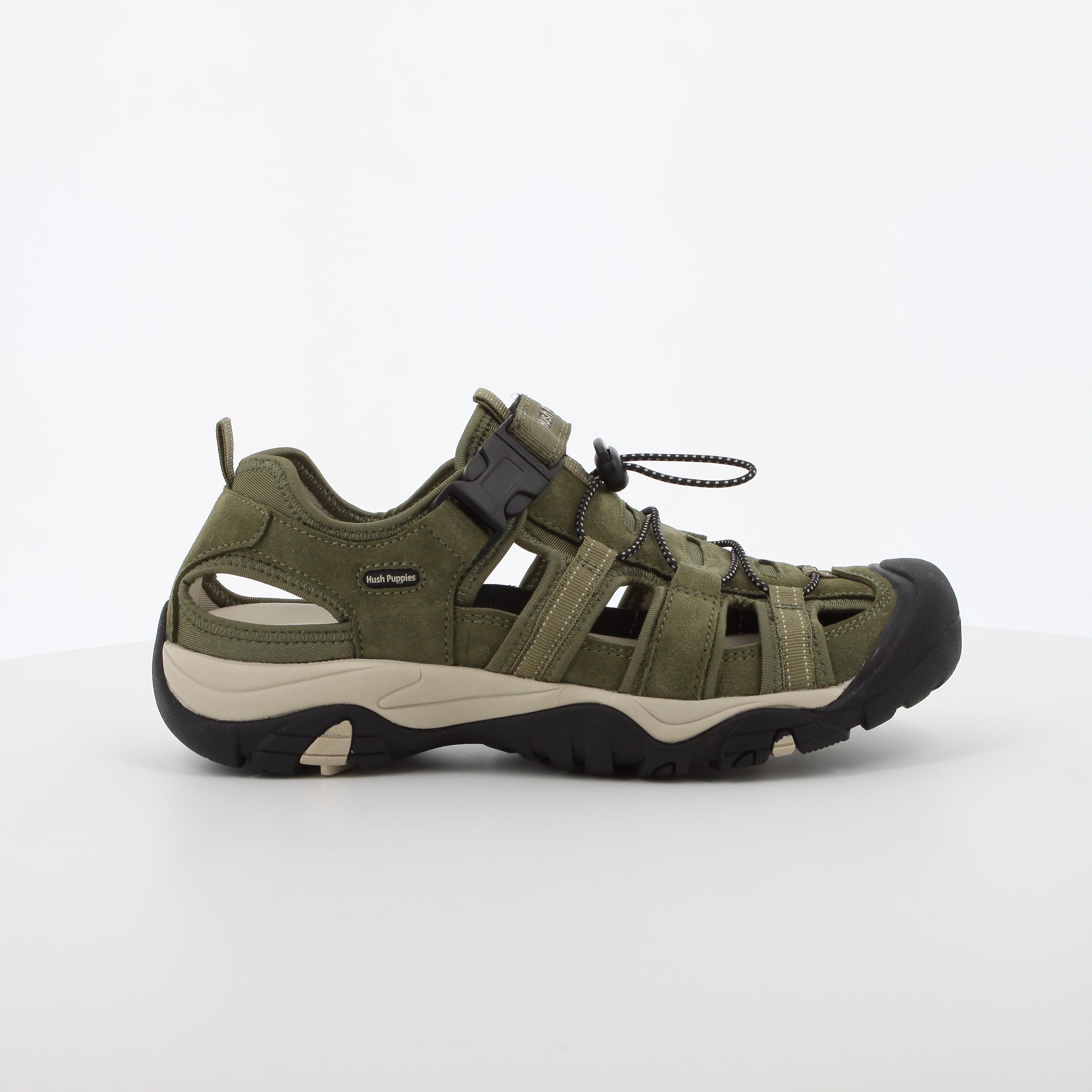 Hush Puppies Mens Hite Cow Suede Mesh Sandal Olive