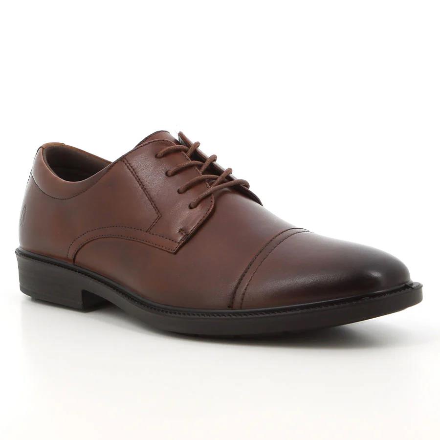 Hush Puppies Mens Reggie Cow Leather Shoe Dark Tan