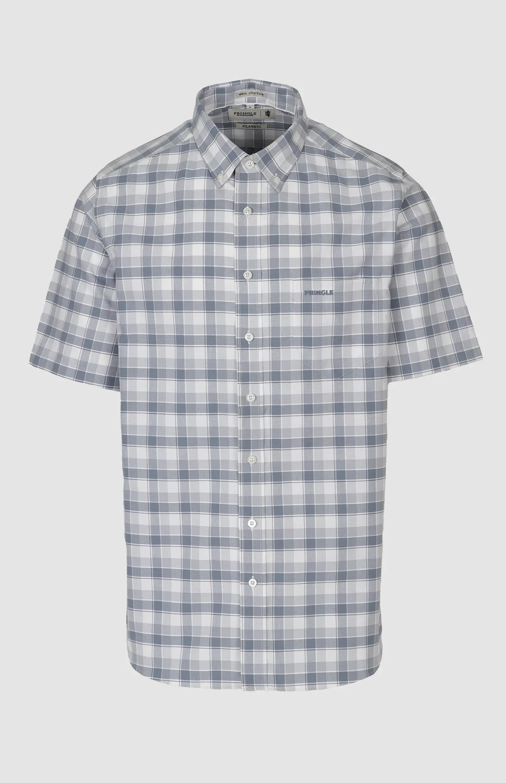 Pringle Mens Samual Oxford Check Short Sleeve Shirt Blue