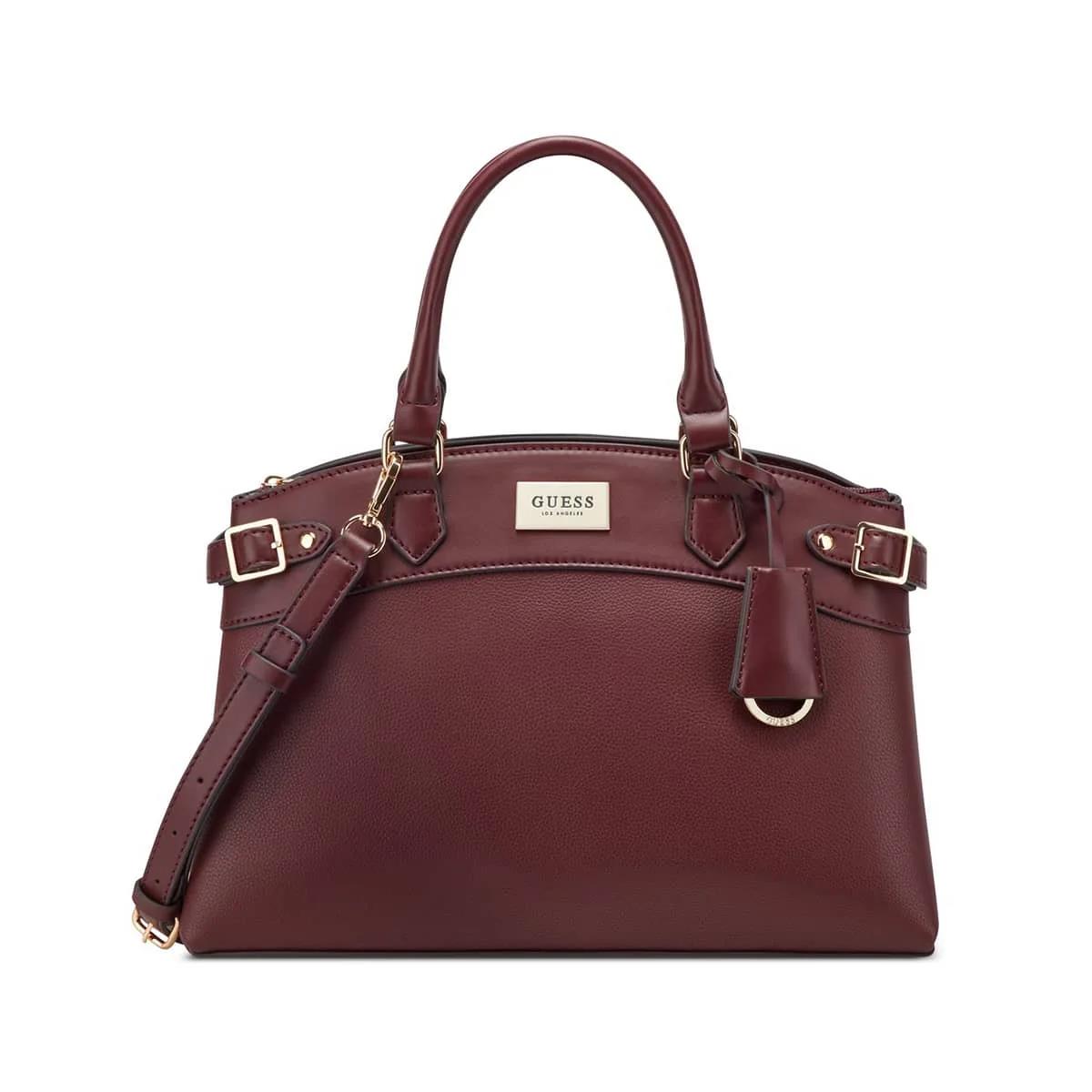 Guess Womens Hayworth Satchel Handbag Merlot