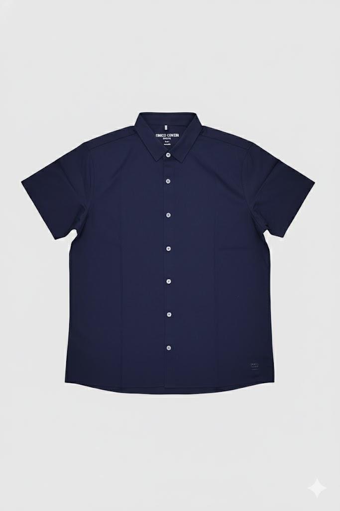 Enrico Coveri Roma Short Sleeve Button Up Golfer Dark Sapphire