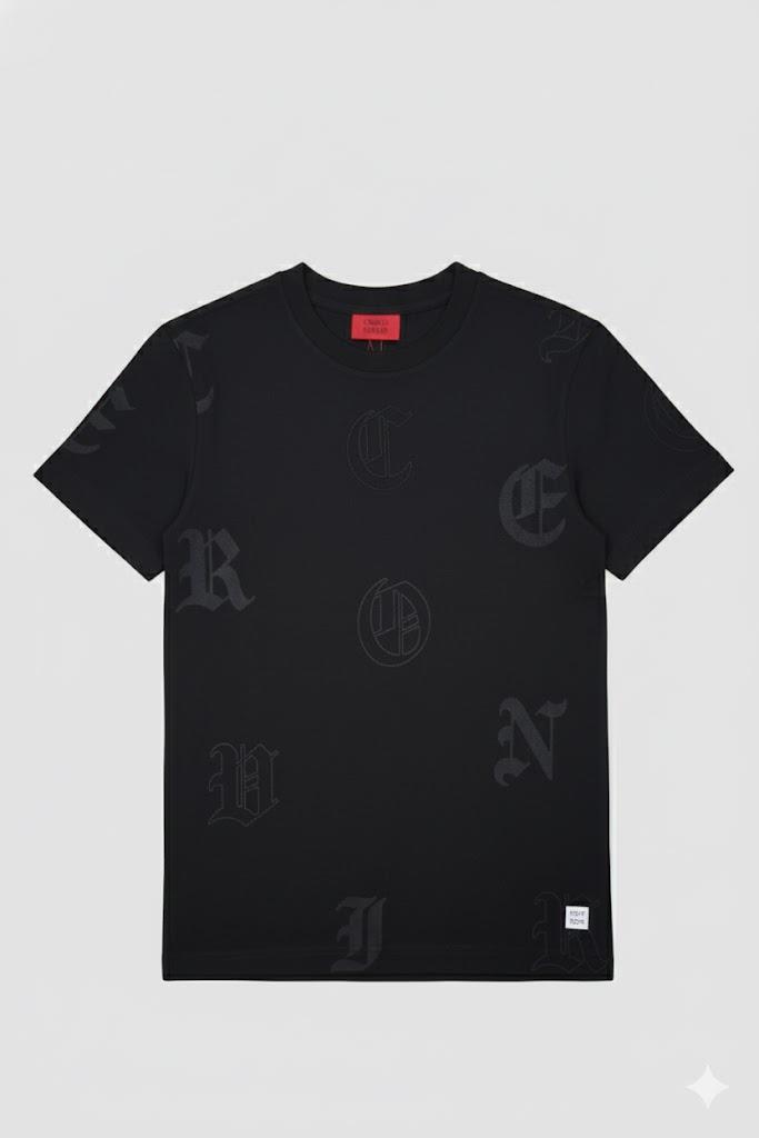 Enrico Coveri Mens Aop Short Sleeve Tee Black