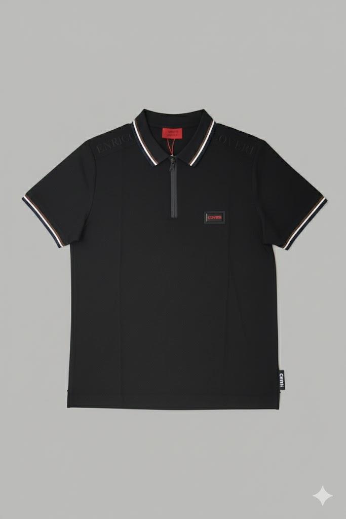 Enrico Coveri Mens Short Sleeve Golfer Black