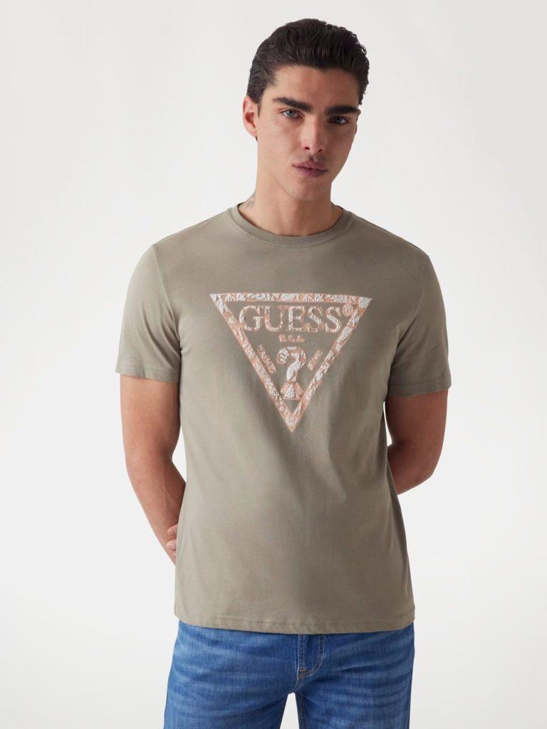 Guess Mens Triangle Logo Short Sleeve Tee Sage