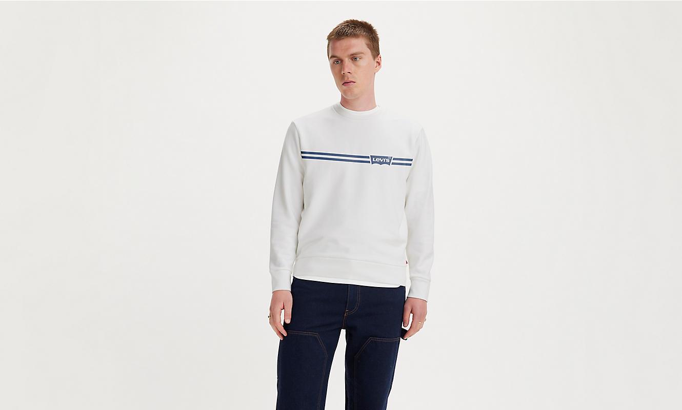 Levis Mens Standard Fit Graphic Crewneck Sweatshirt Chest Stripe Crew White