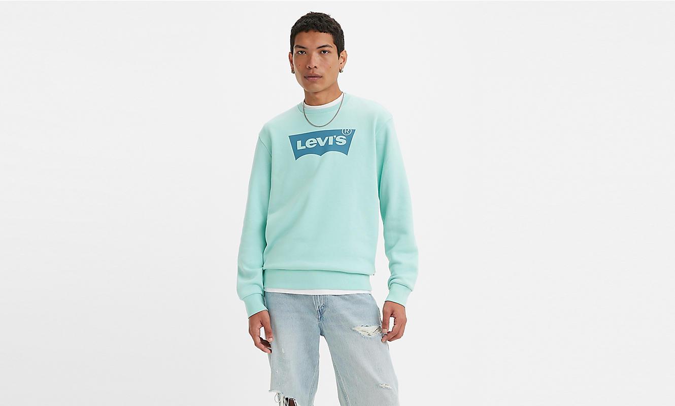 Levis Mens Standard Fit Graphic Crewneck Sweatshirt Pastel Turquoise