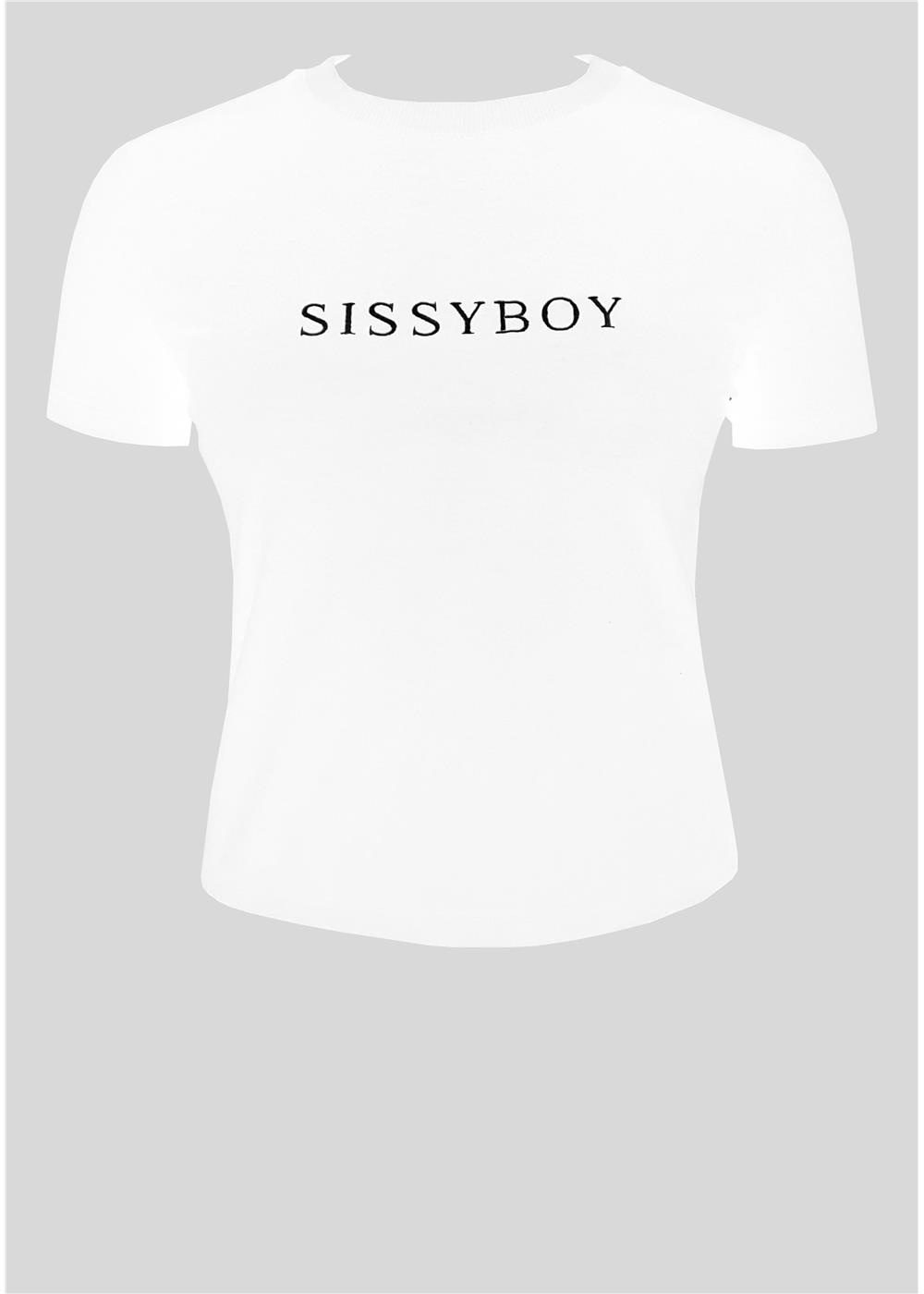 Sissy Boy Womens Basic Embroid Short Sleeve Top White