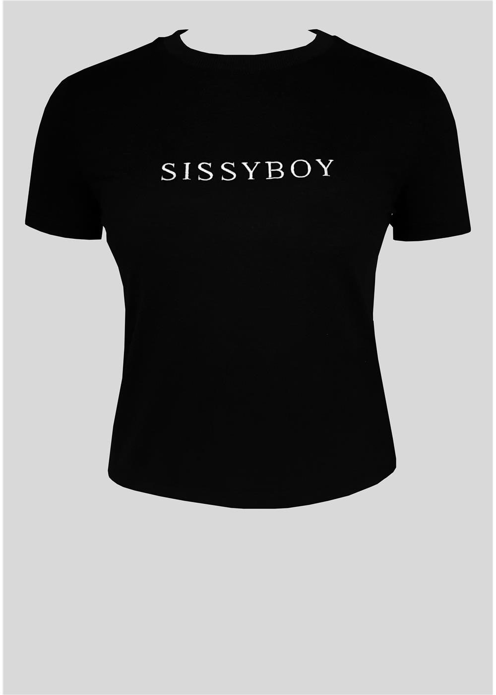 Sissy Boy Womens Basic Embroid Short Sleeve Top Black