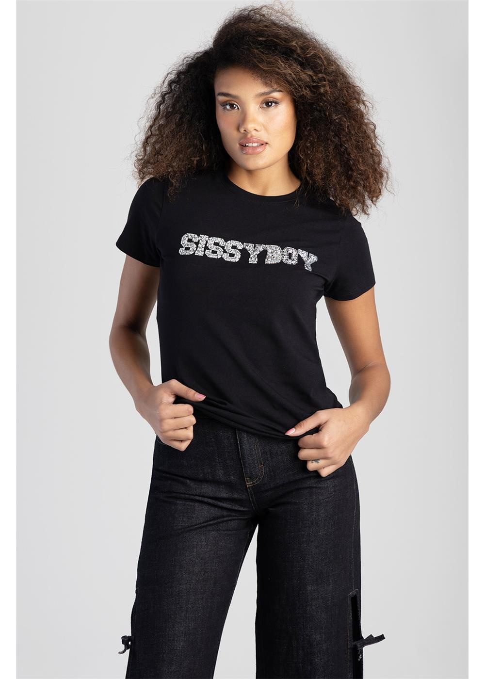 Sissy Boy Womens Regular Fit Top With Bling Short Sleeve Tee Bling