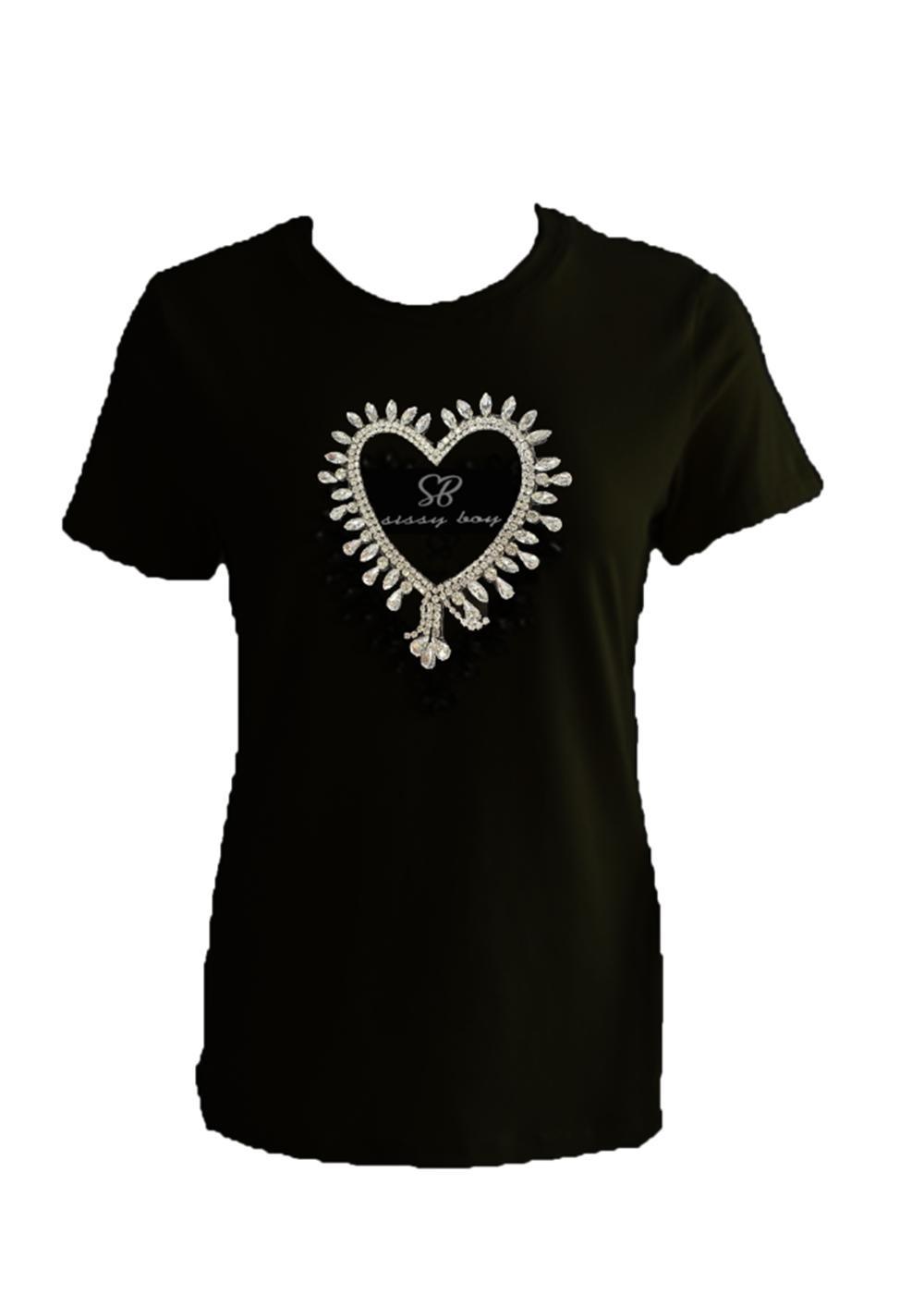Sissy Boy Regular Tee Bling Heart Embroid Logo Black