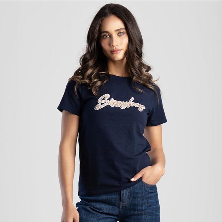 Sissy Boy Regular Sequin And Pearl Short Sleeve Tee Navy