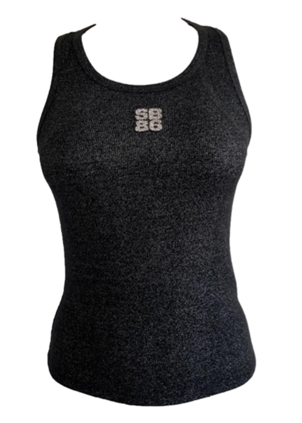 Sissy Boy Rib Knit Bling Logo Racer Vest Black Silver