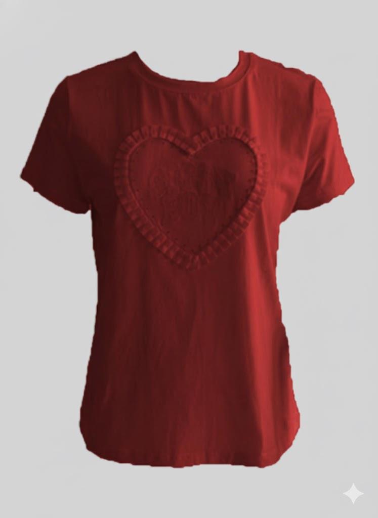 Sissy Boy Short Sleeve Tee Ribbon Heart Embroid Logo Red