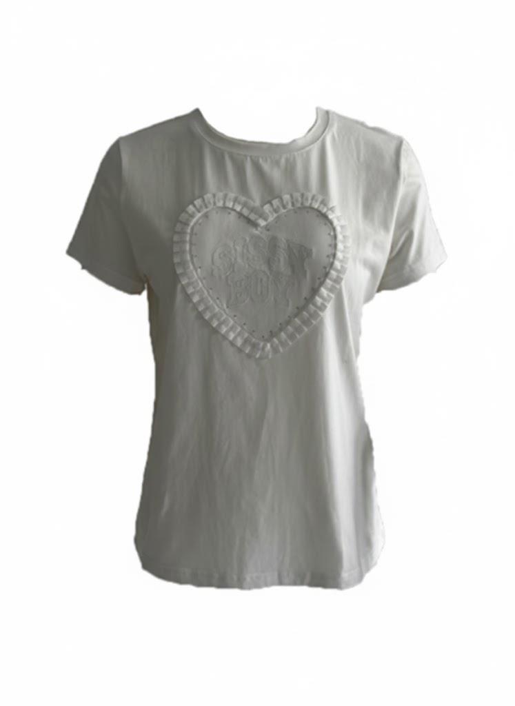 Sissy Boy Short Sleeve Tee Ribbon Heart Embroid Logo White