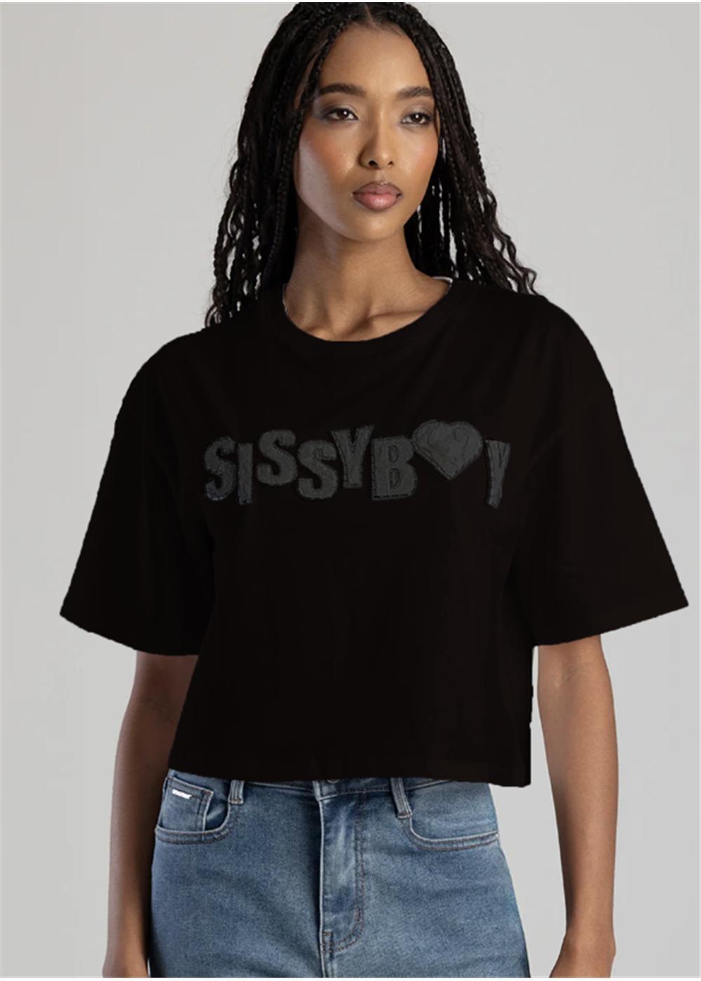 Sissy Boy Womens Call Me Yours Boxy Oversized Top Texture Logo Black